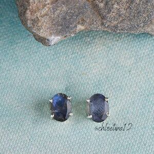 925 Sterling Silver Labradorite Gemstone Stud Earrings